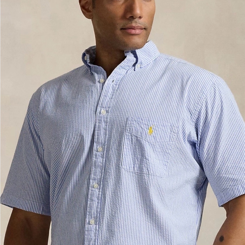 Ralph Lauren Blue Striped Seersucker Button Down Shirt